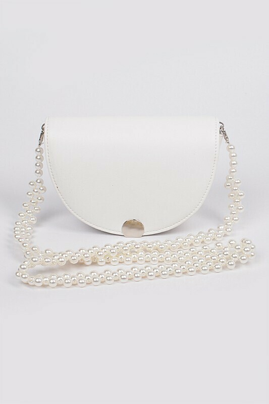 Cross Body Beads Strap Leather Clutch