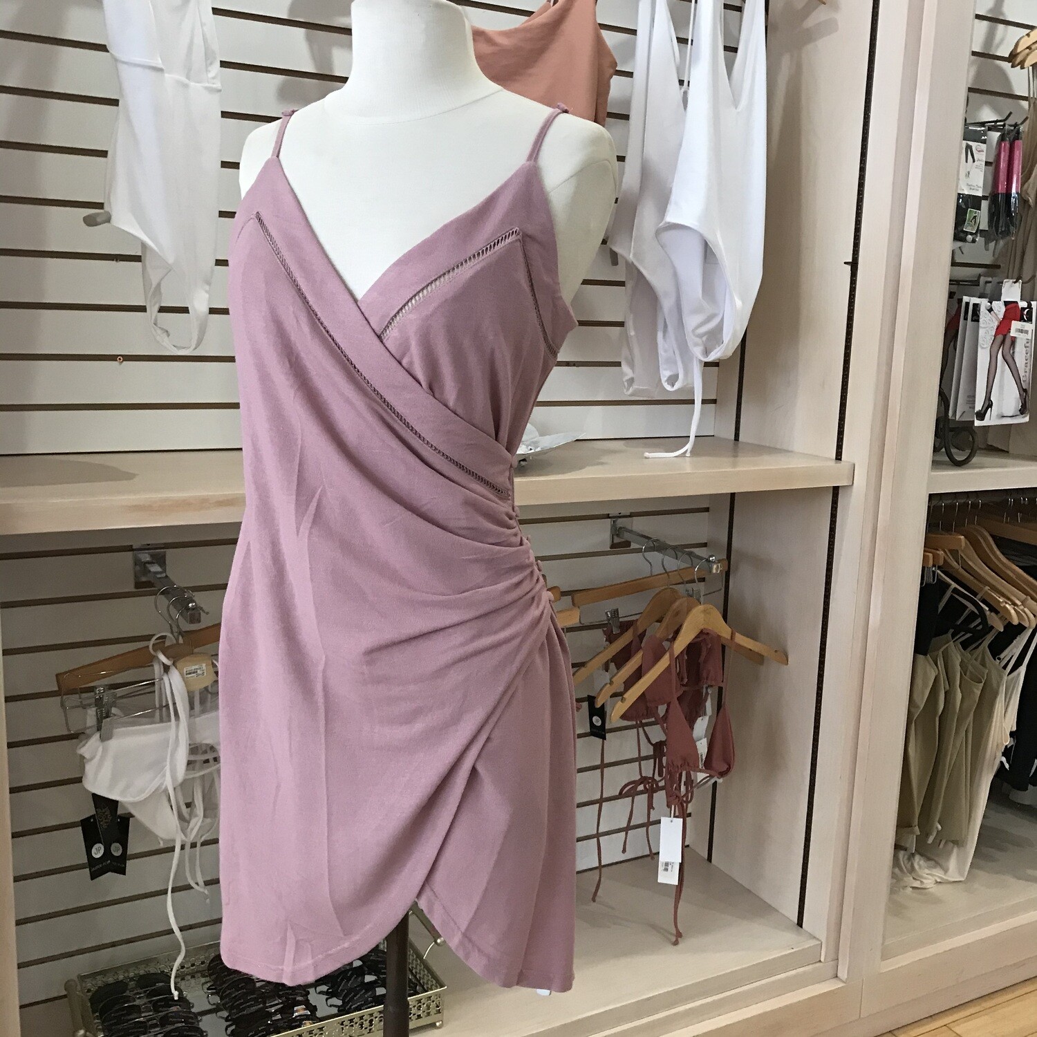 Side Shirred Wrap Dress