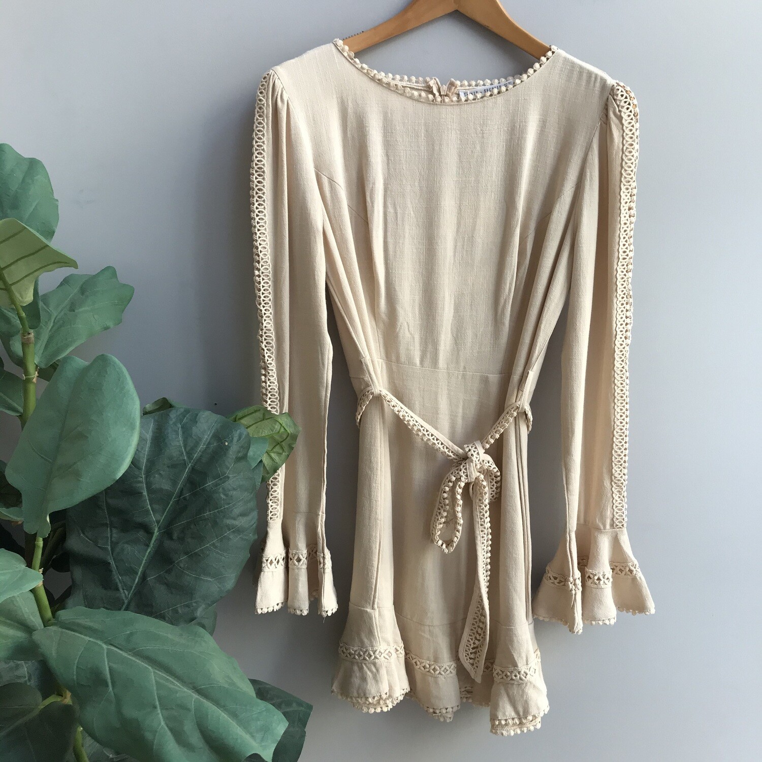 Bell Sleeve Crochet Trim Dress