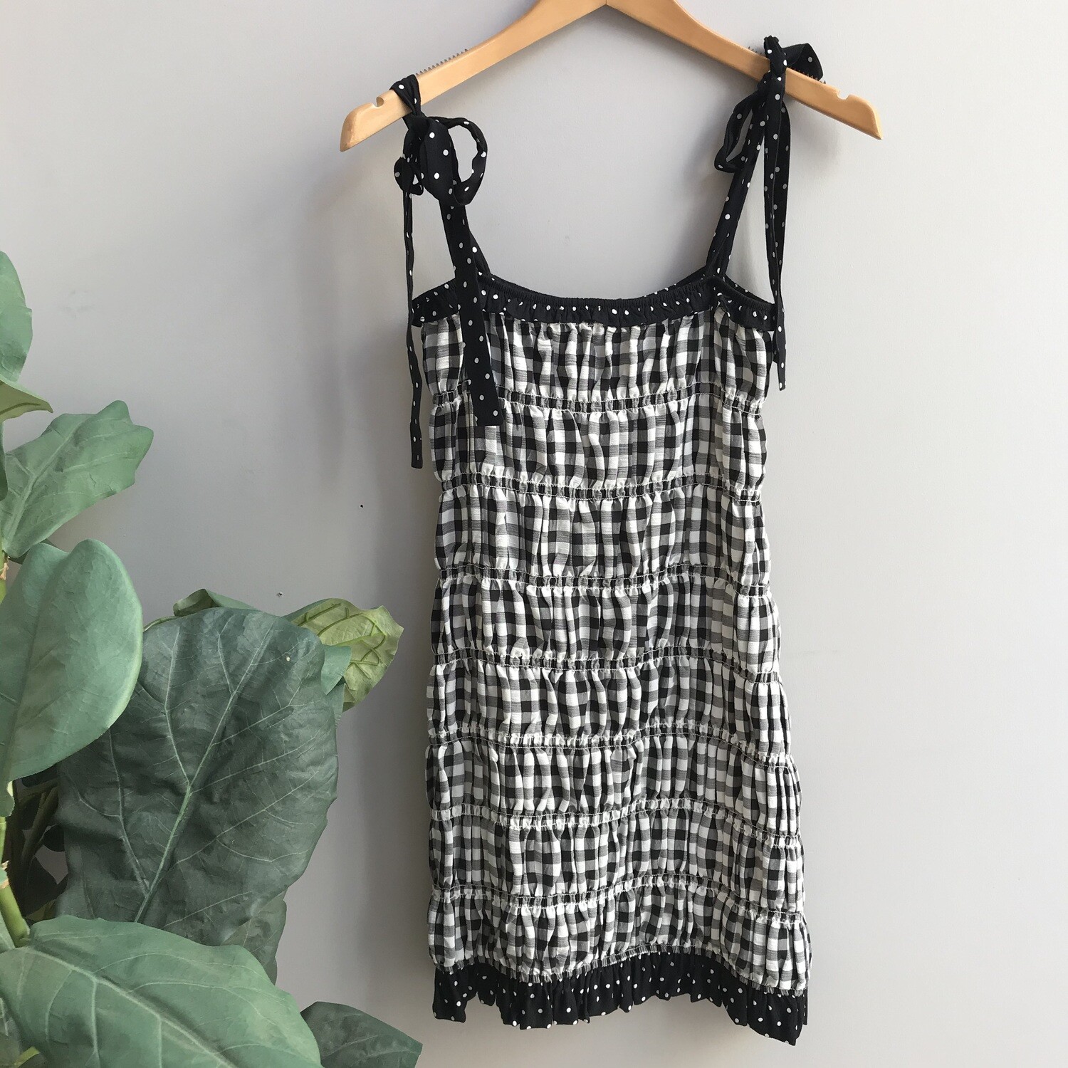 Plaid Smocked Shoulder Tie Dress