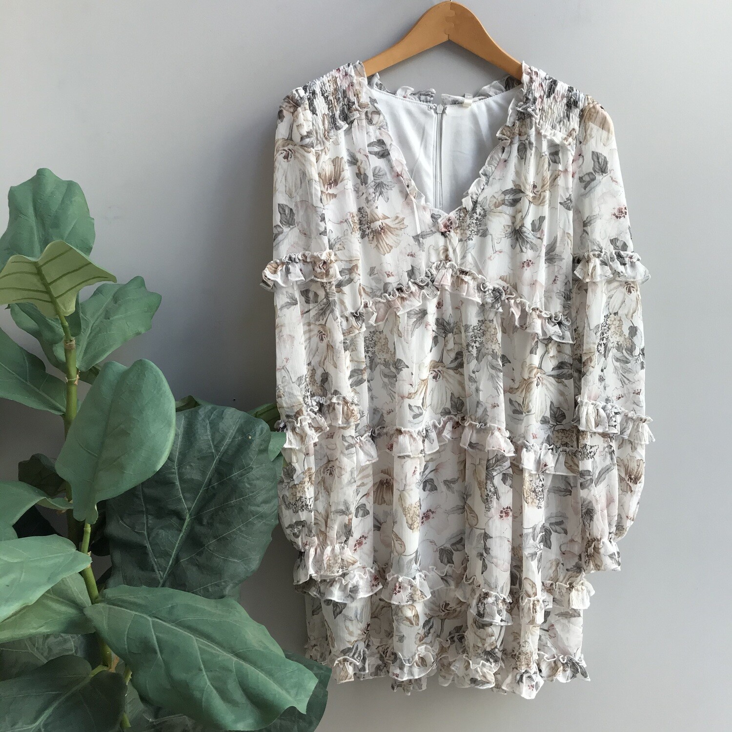 Floral V-Neck Trim Dress