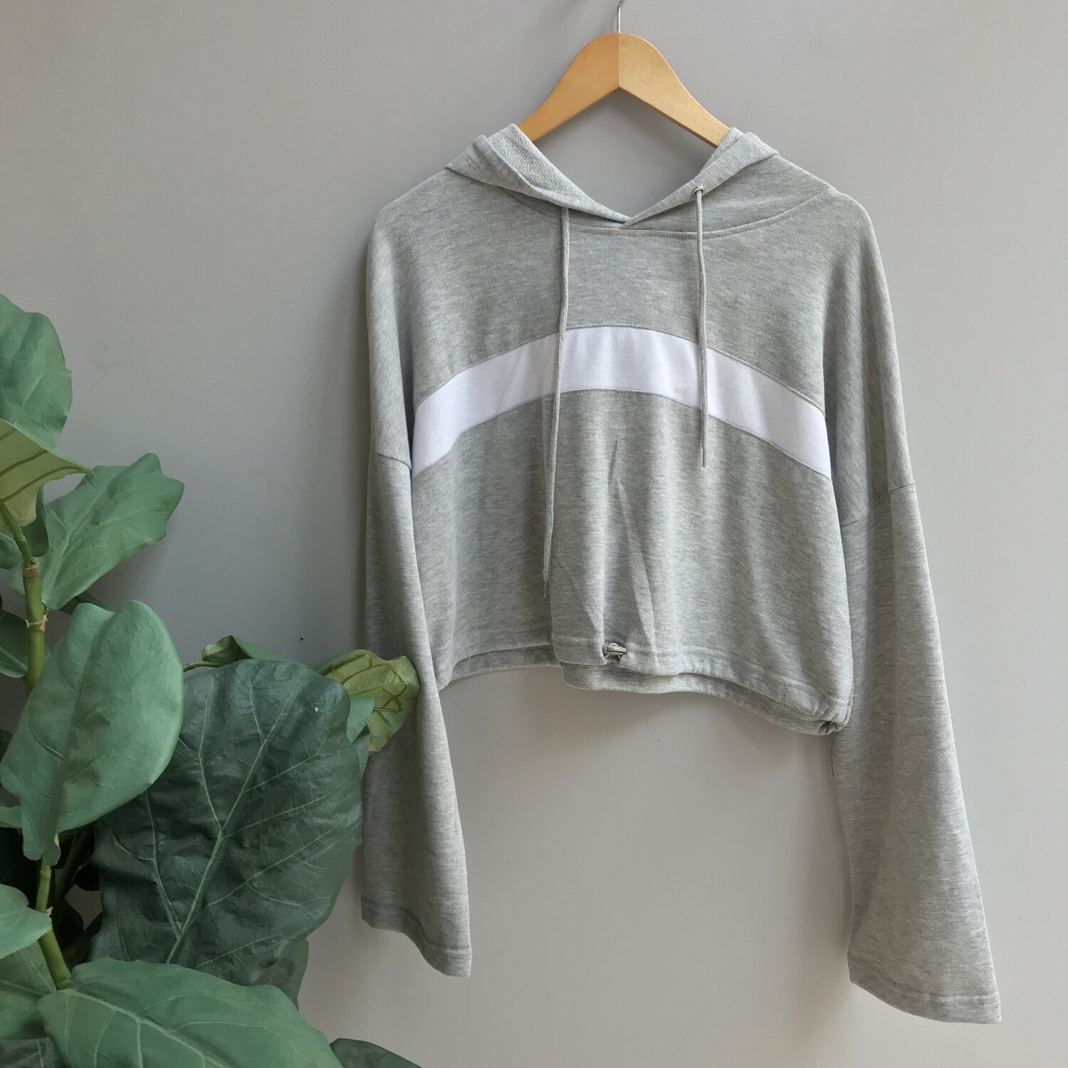 Bold Stripe Hoodie Crop French Terry Pullover