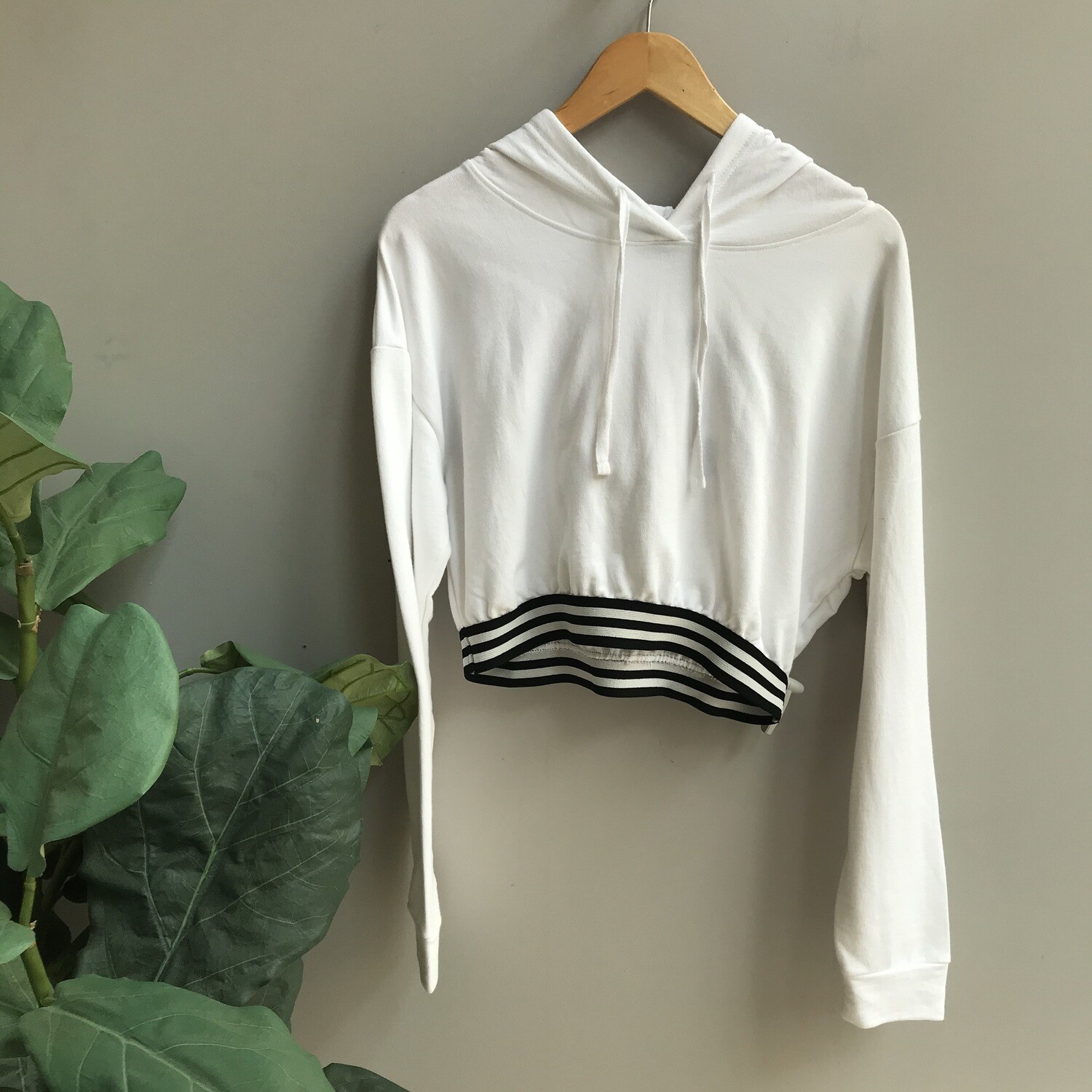 Cotton Terry Varsity Striped Hoodie Crop Top