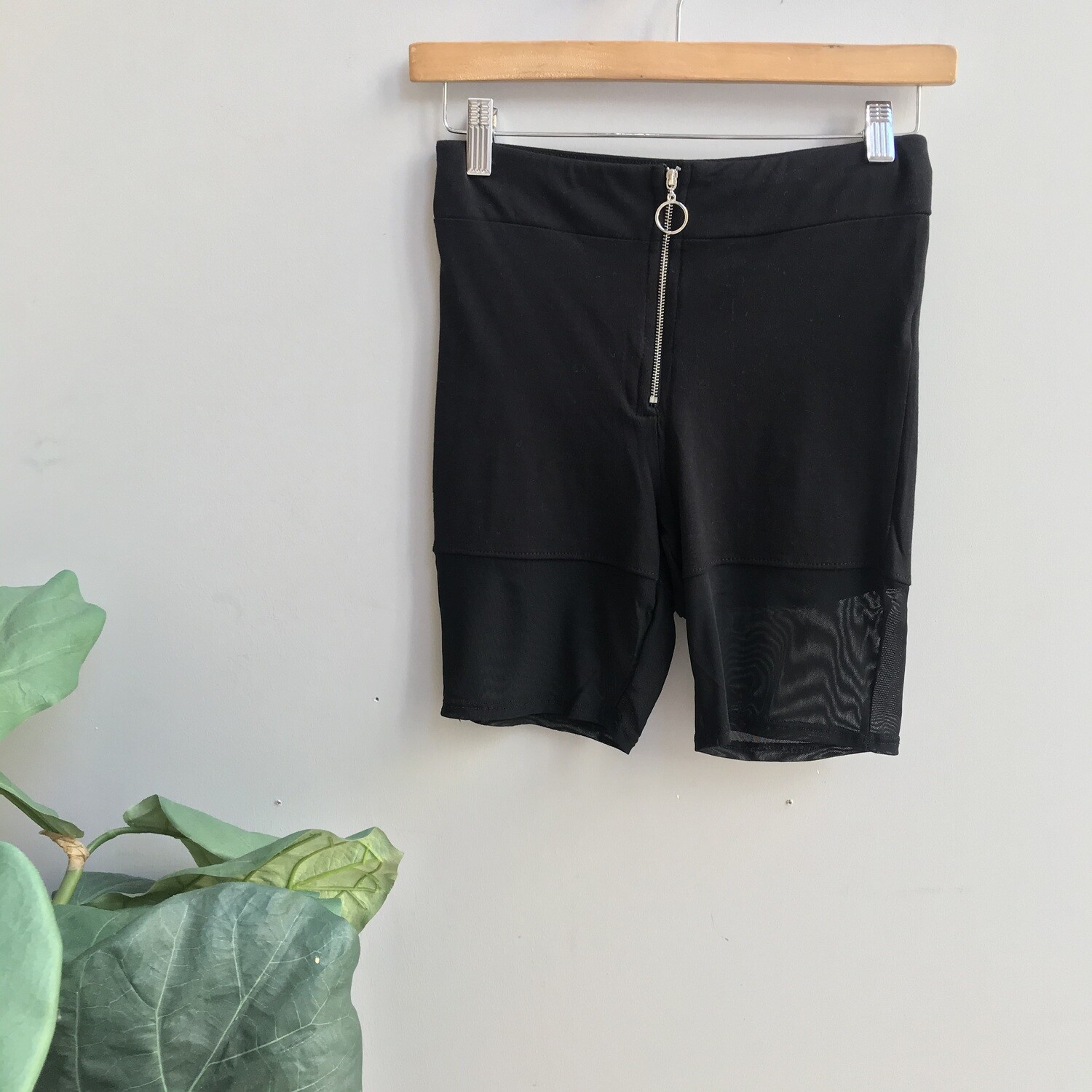 Mesh Front Zip Biker Shorts