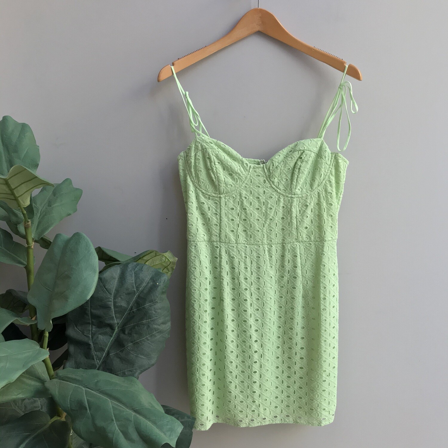 Shoulder Tie Eyelet Dress