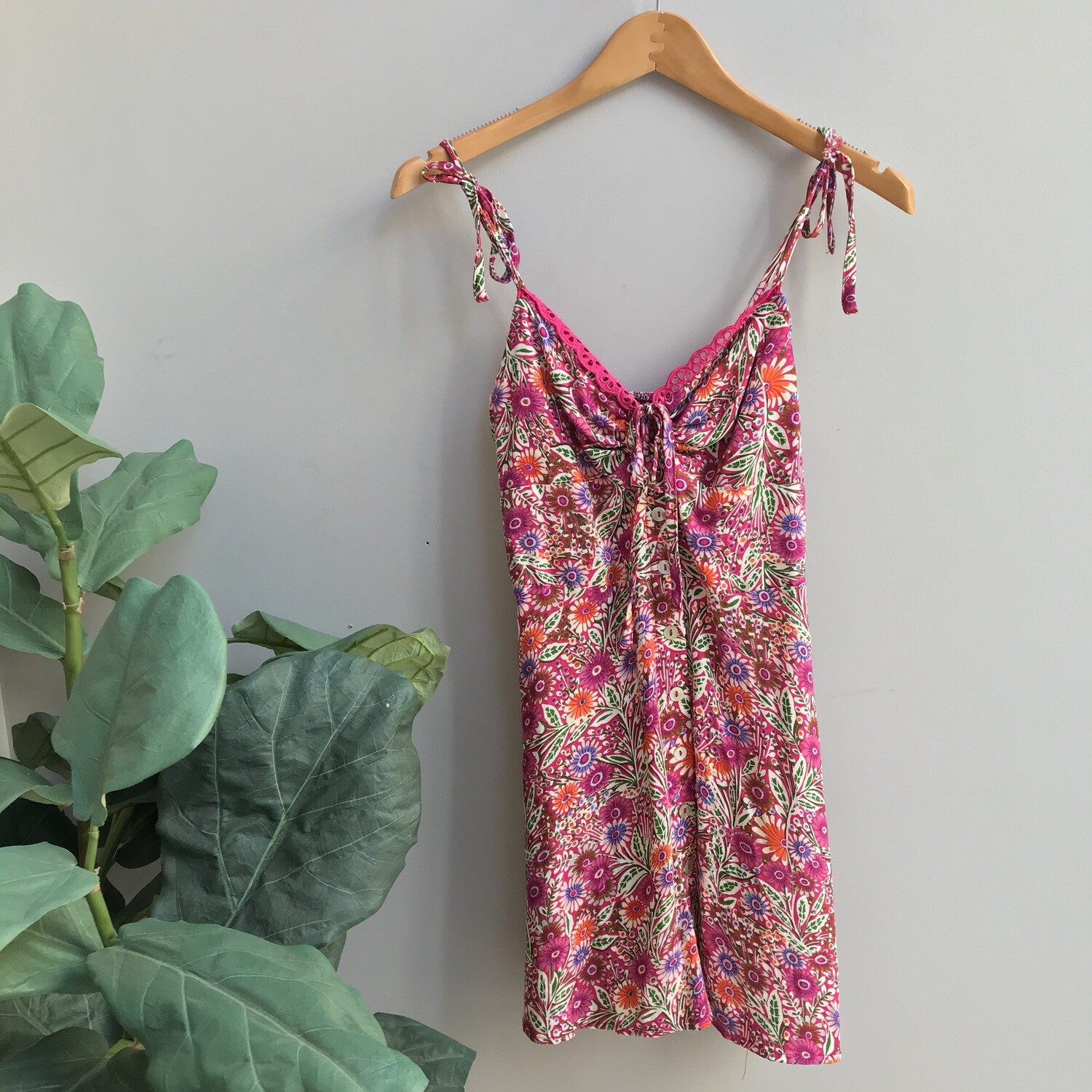 Abstract Floral Shoulder Tie Dress