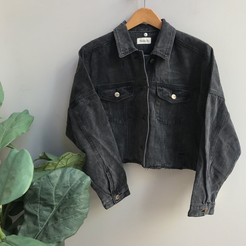 Raw &amp; Ribbed Crop Denim Jacket