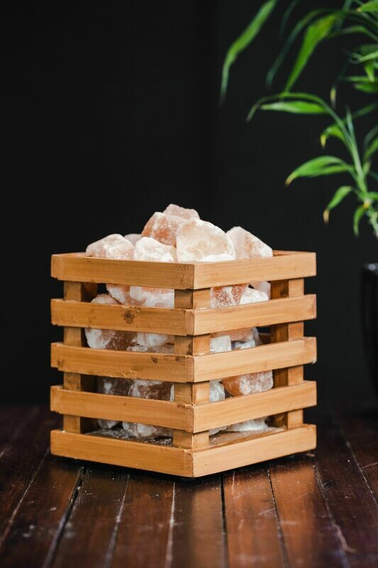 Pink Himalayan Salt Square Basket Lamp