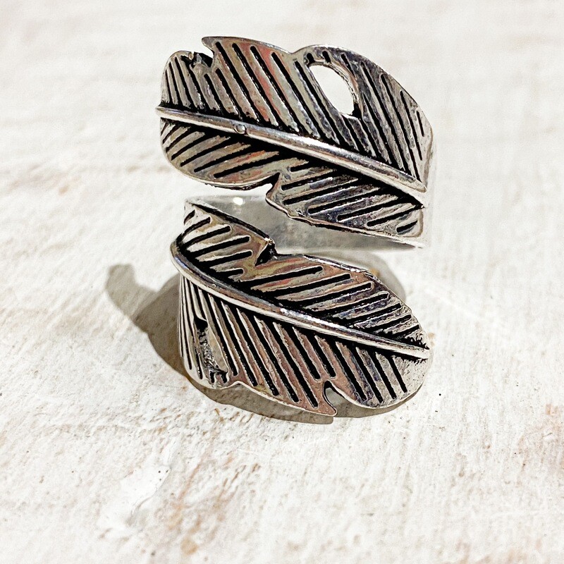 Anillo pluma plateado latón