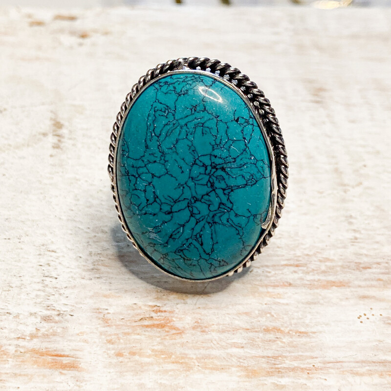 Anillo latón plateado espiral turquesa