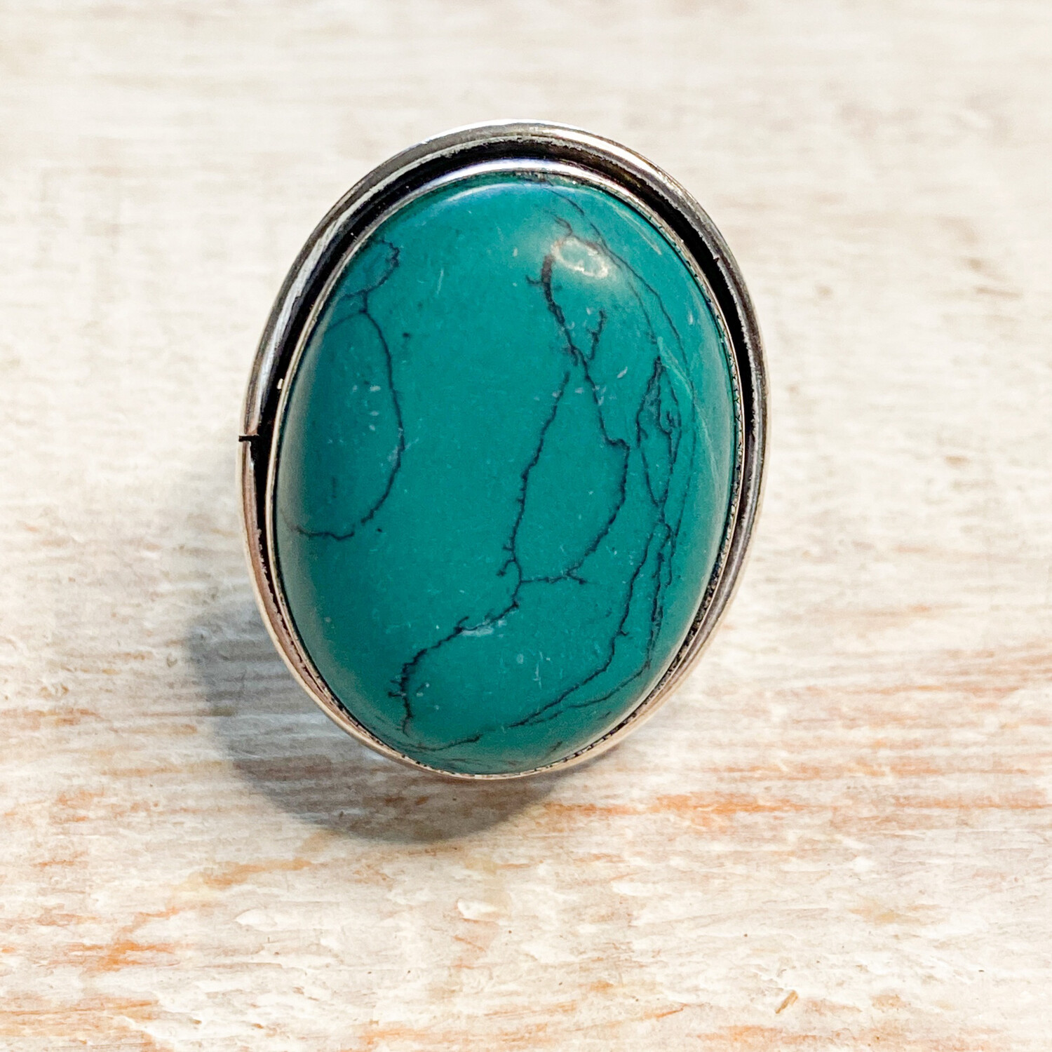 Anillo latón plateado turquesa ovalado