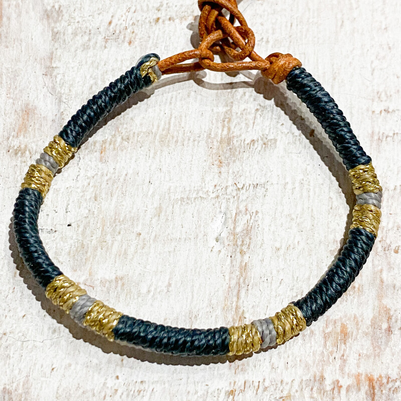 Pulsera cuero marengo dorada