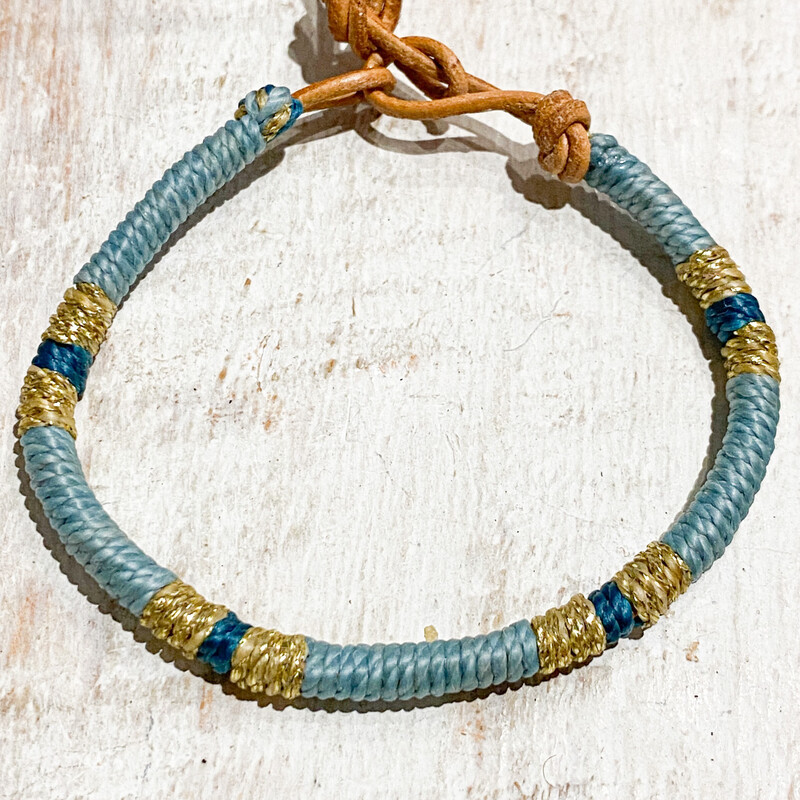 Pulsera cuero dorado azul y plomo