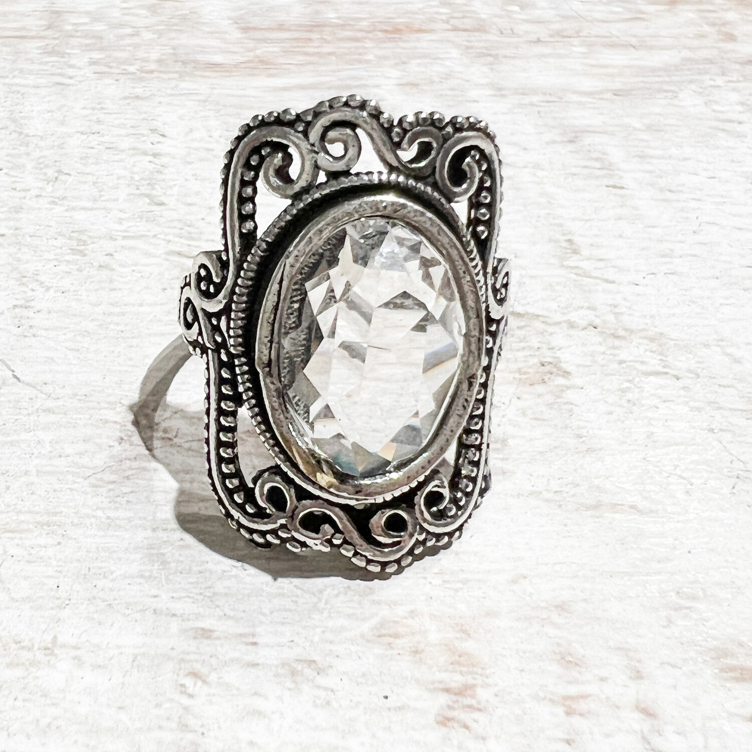Anillo plateado cristal facetada Titanic