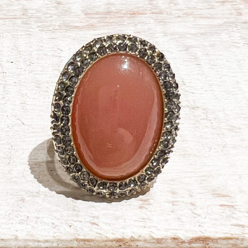 Anillo metal strass y resina