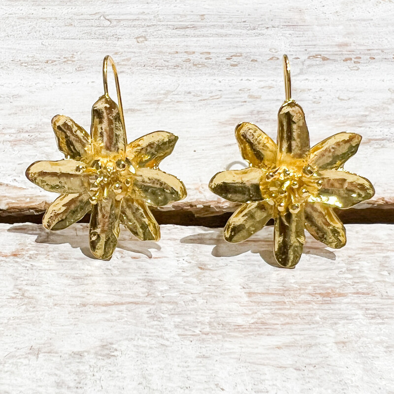 Pendientes flor grande metal dorados