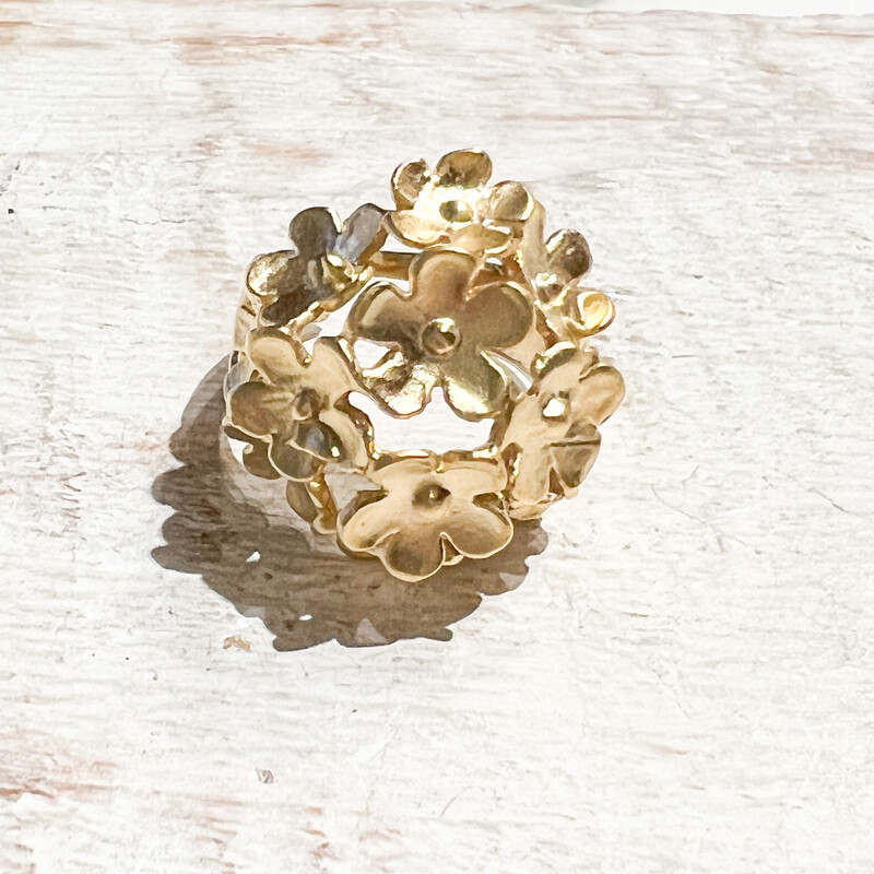 Anillo flores zamak hipoalergénico dorado mate