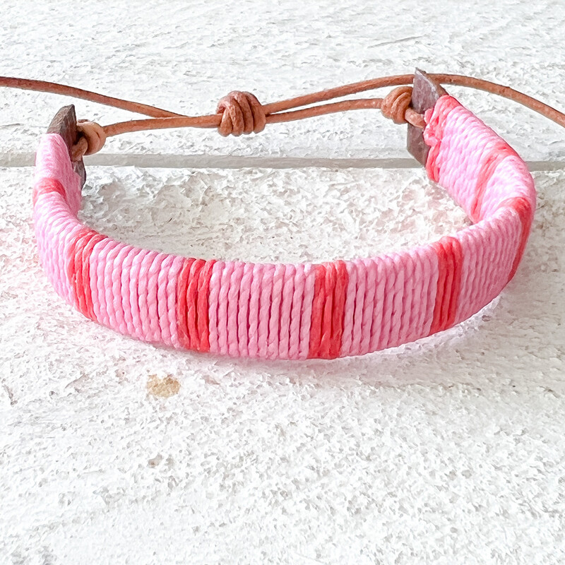 Pulsera ancha cuero rosa/rojo