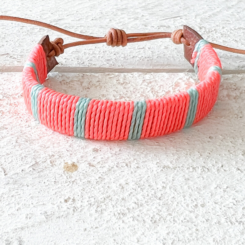 Pulsera ancha cuero naranja/azul