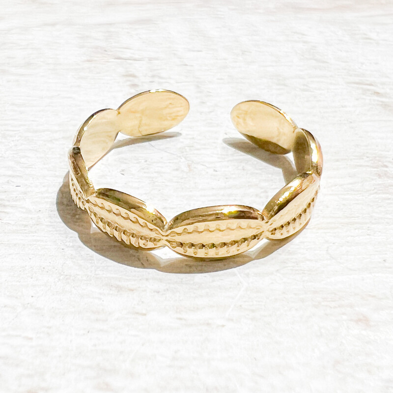 Anillo acero dorado conchas