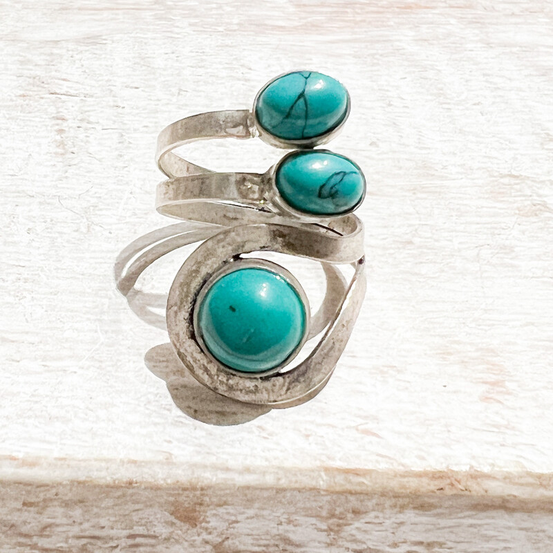 Anillo latón plateado mix turquesa