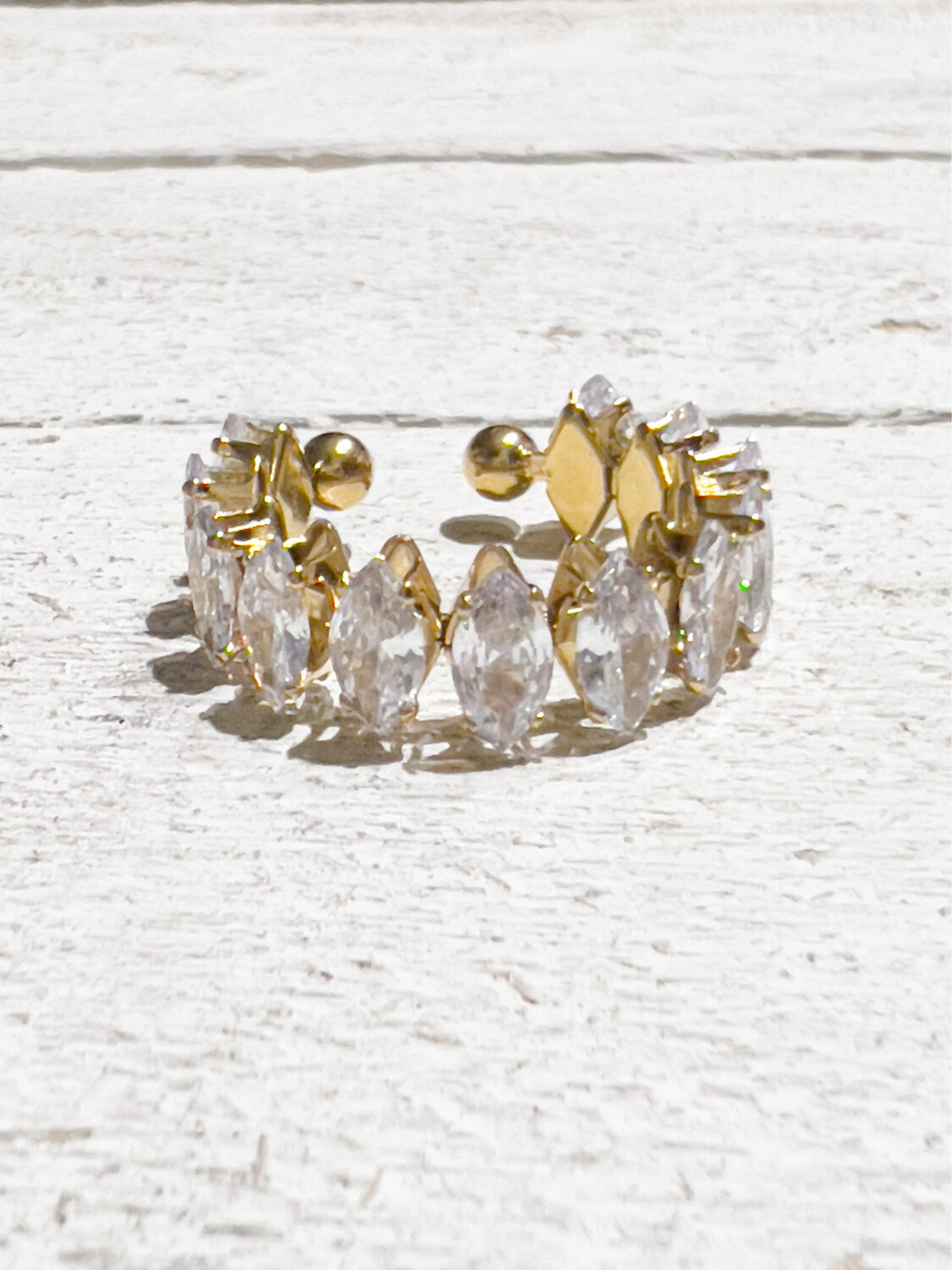 Anillo cristales acero baño oro