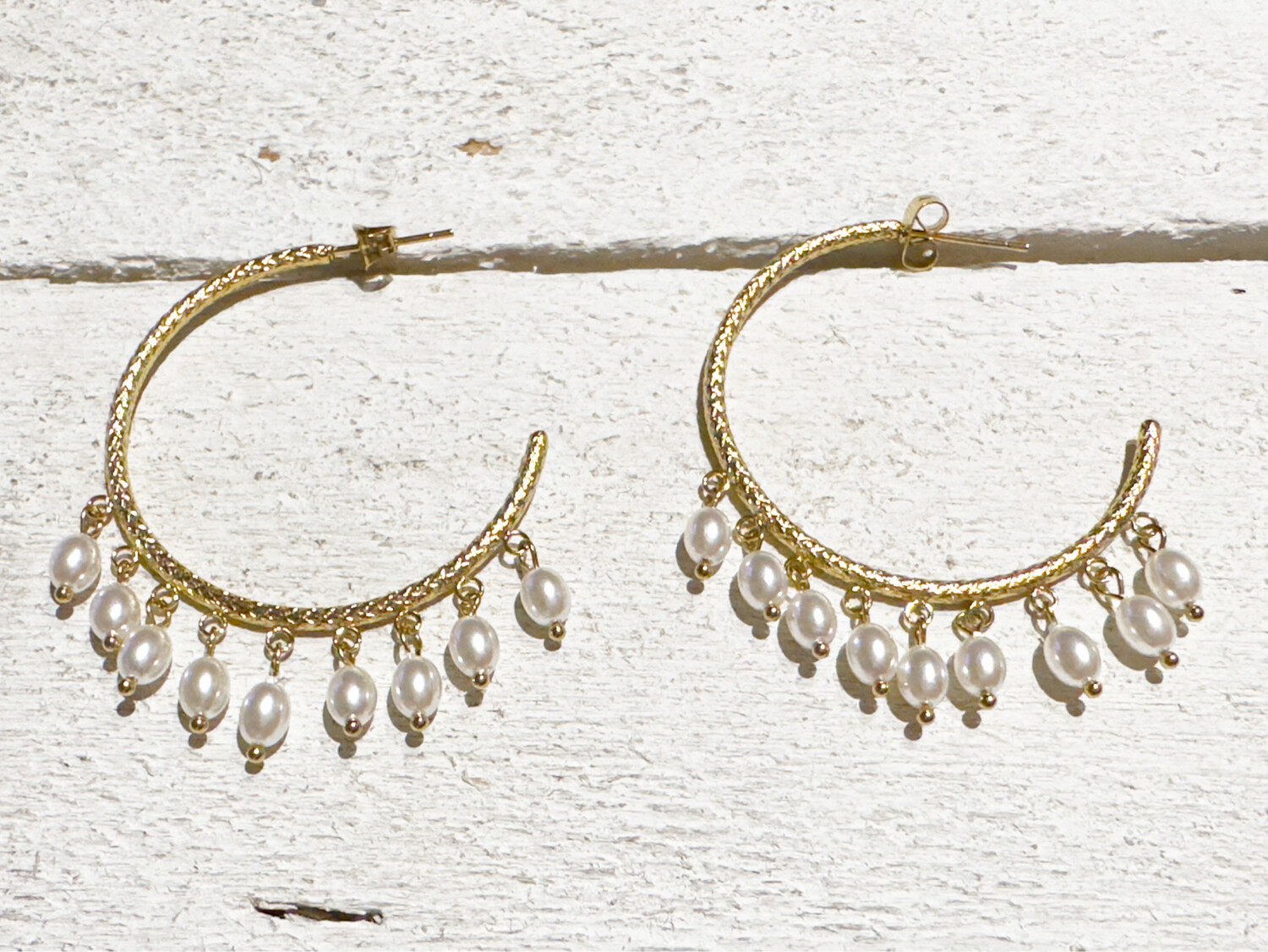 Pendientes aro acero dorado perlas