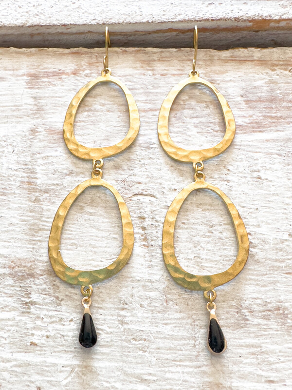 Pendientes dobles latón gota negra