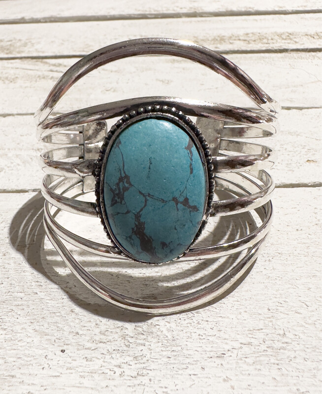 Brazalete pedrusco turquesa latón plateado