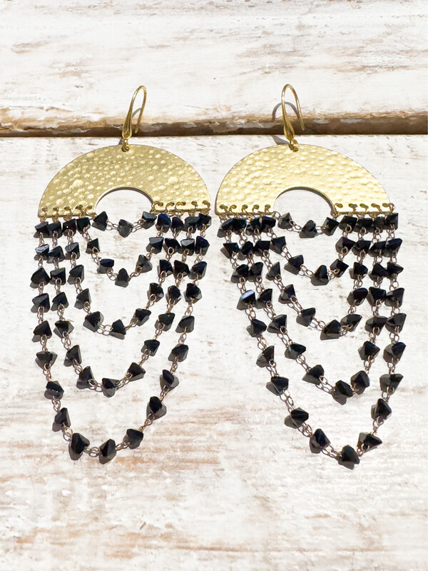 Pendientes cortina negro XL dorados