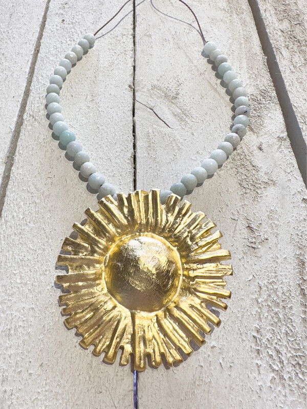 Gargantilla flor XL piedra facetada aguamarina