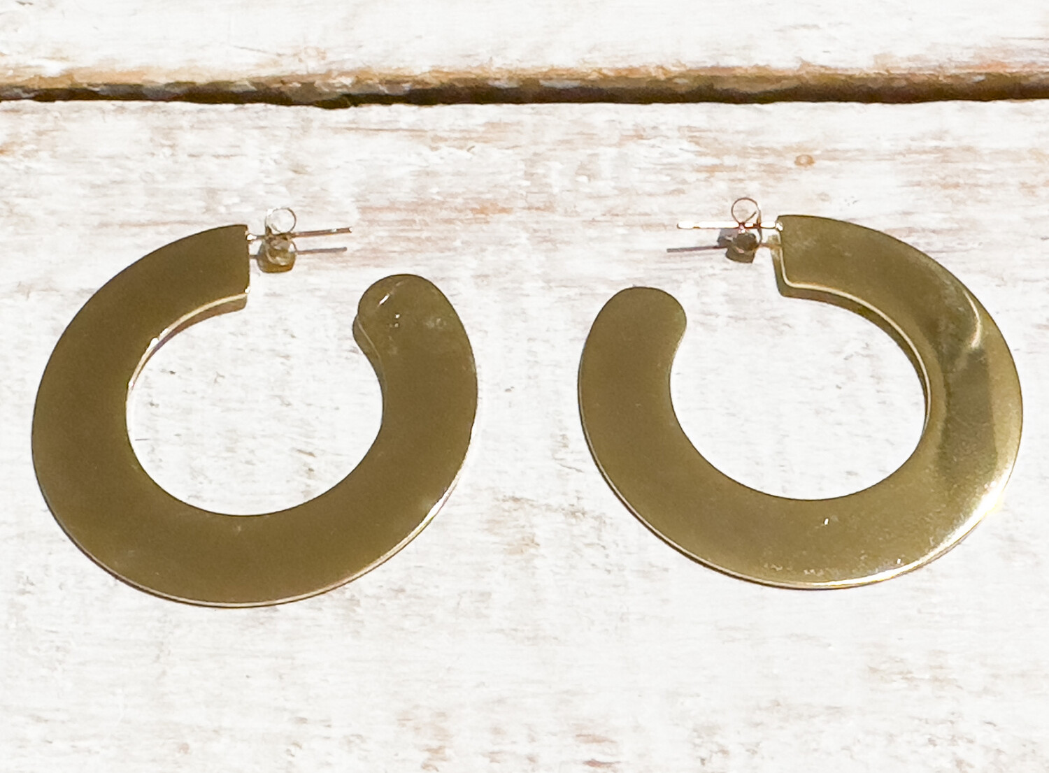 Pendientes aro plano acero baño oro XL
