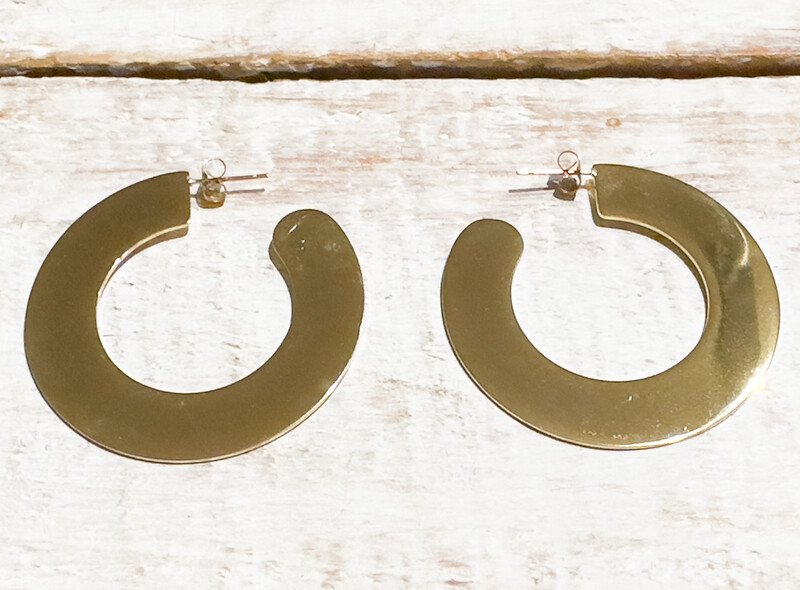 Pendientes aro plano acero baño oro XL