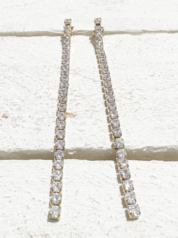 Pendientes tira strass cristal acero dorado