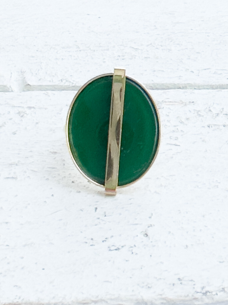 Anillo acero baño oro raya verde