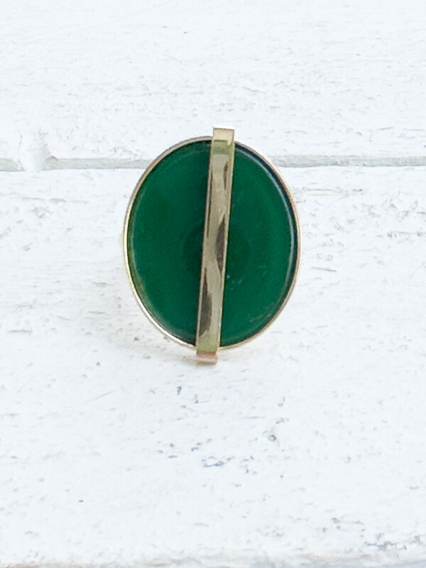 Anillo acero baño oro raya verde