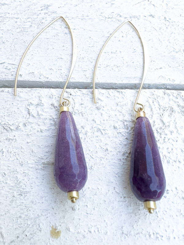 Pendientes gancho XL piedra facetada morada