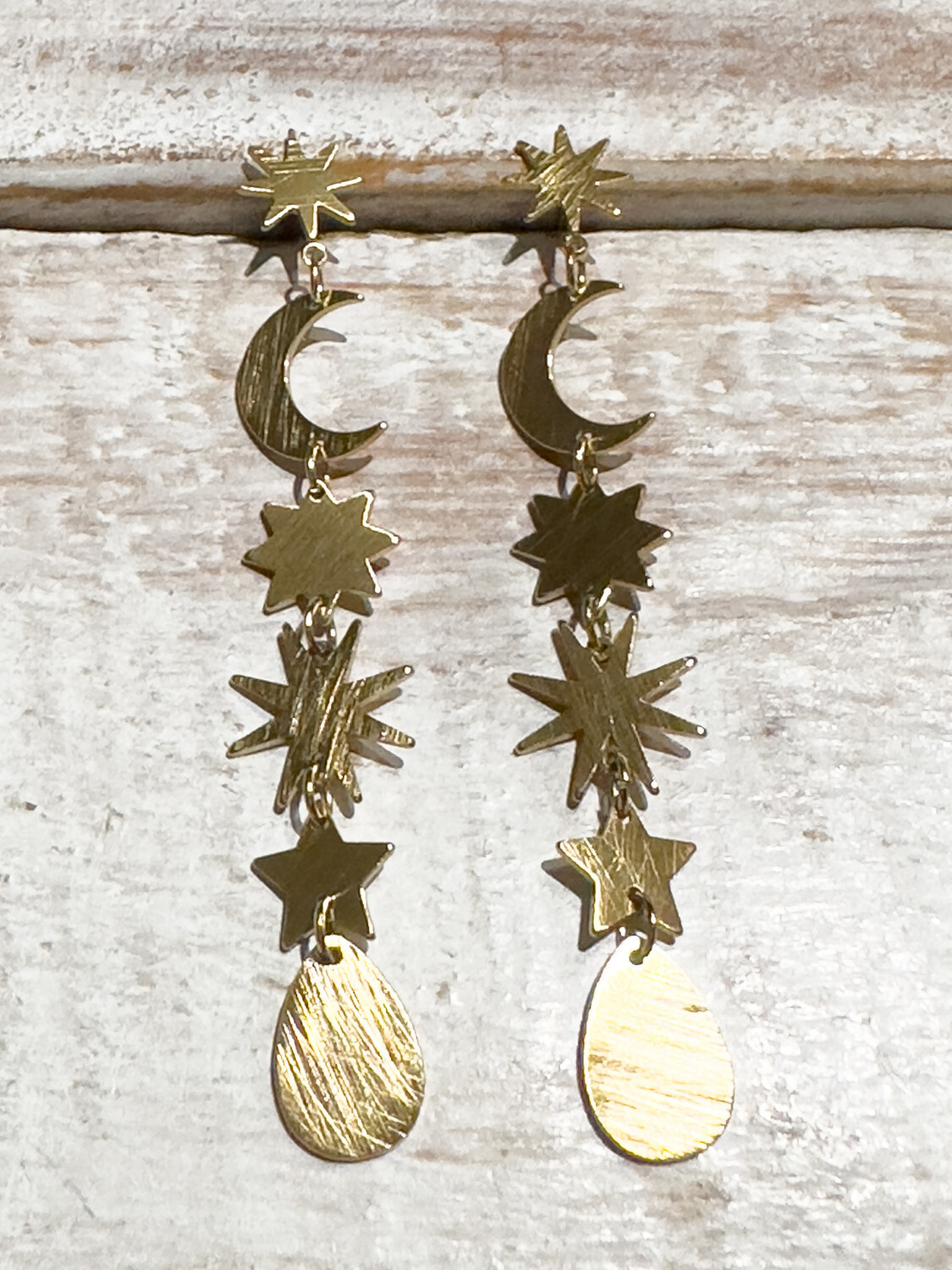 Pendientes acero dorado lunas y estrellas