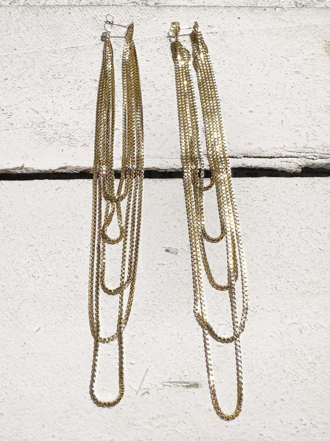 Pendientes cadena acero dorada doble extra largos