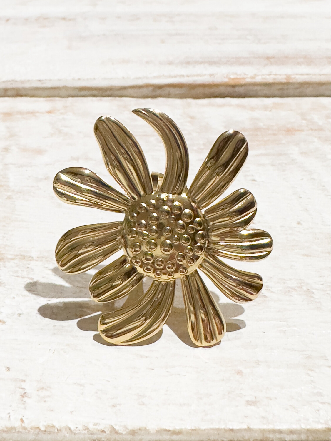 Anillo acero dorado girasol