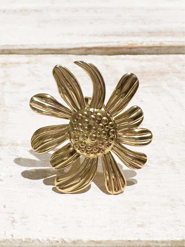 Anillo acero dorado girasol
