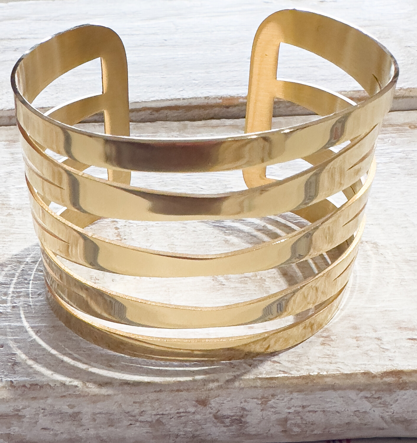 Brazalete acero dorado brillo ancho
