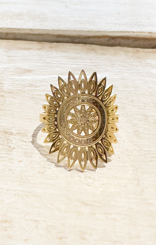 Anillo acero dorado mandala