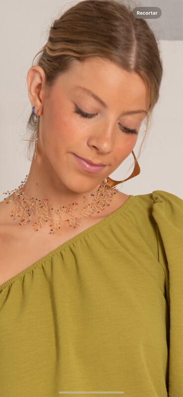 Gargantilla Choker acero dorado alambre colorines mini