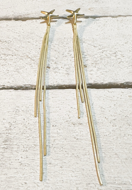 Pendientes estrella dorado mate tiras cadena