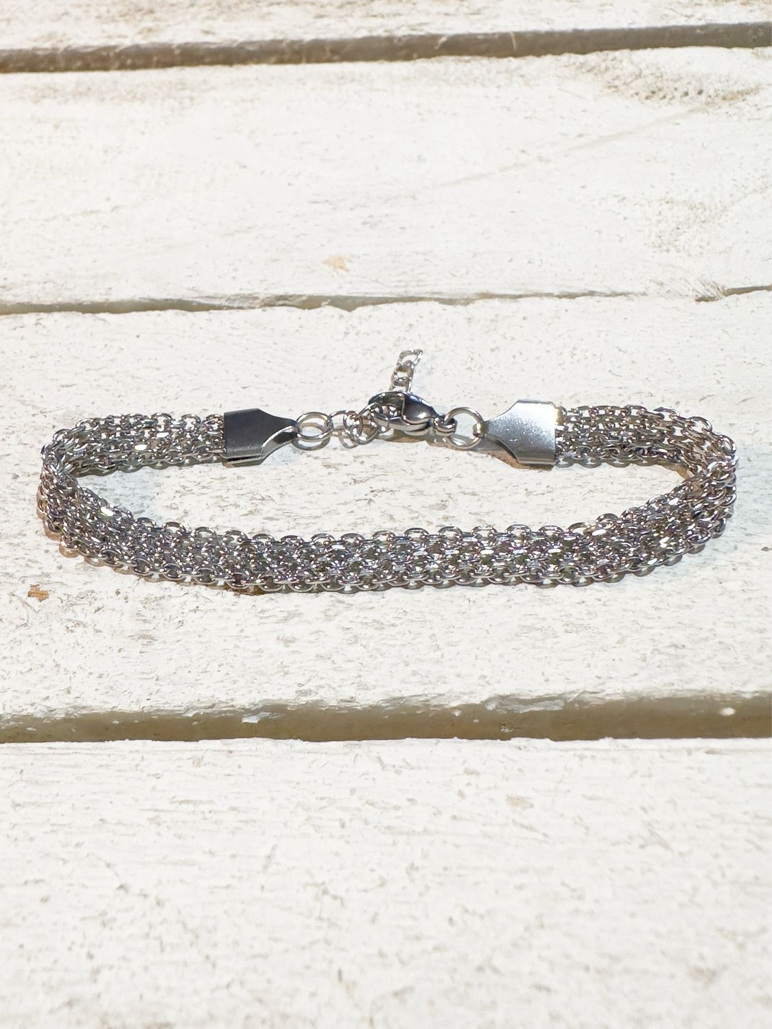 Pulsera malla acero plateada