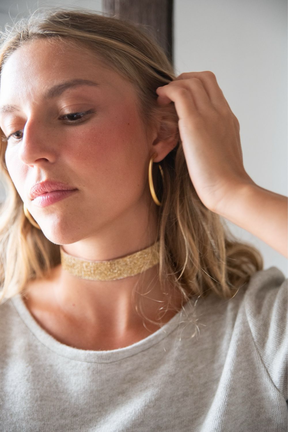 Gargantilla choker 2cm miyuki oro cuerda marrón