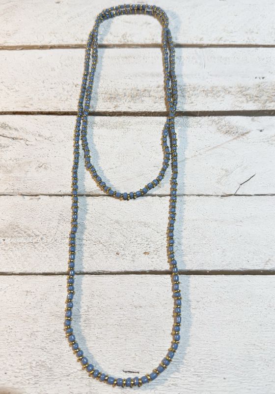 Collar extra largo azul y dorado