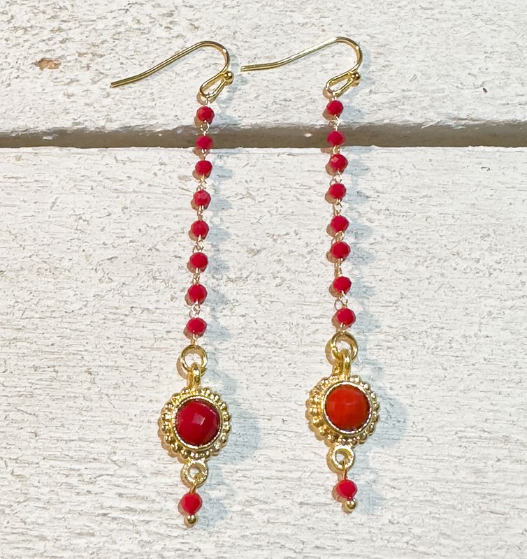 Pendientes cadena adorno rojo