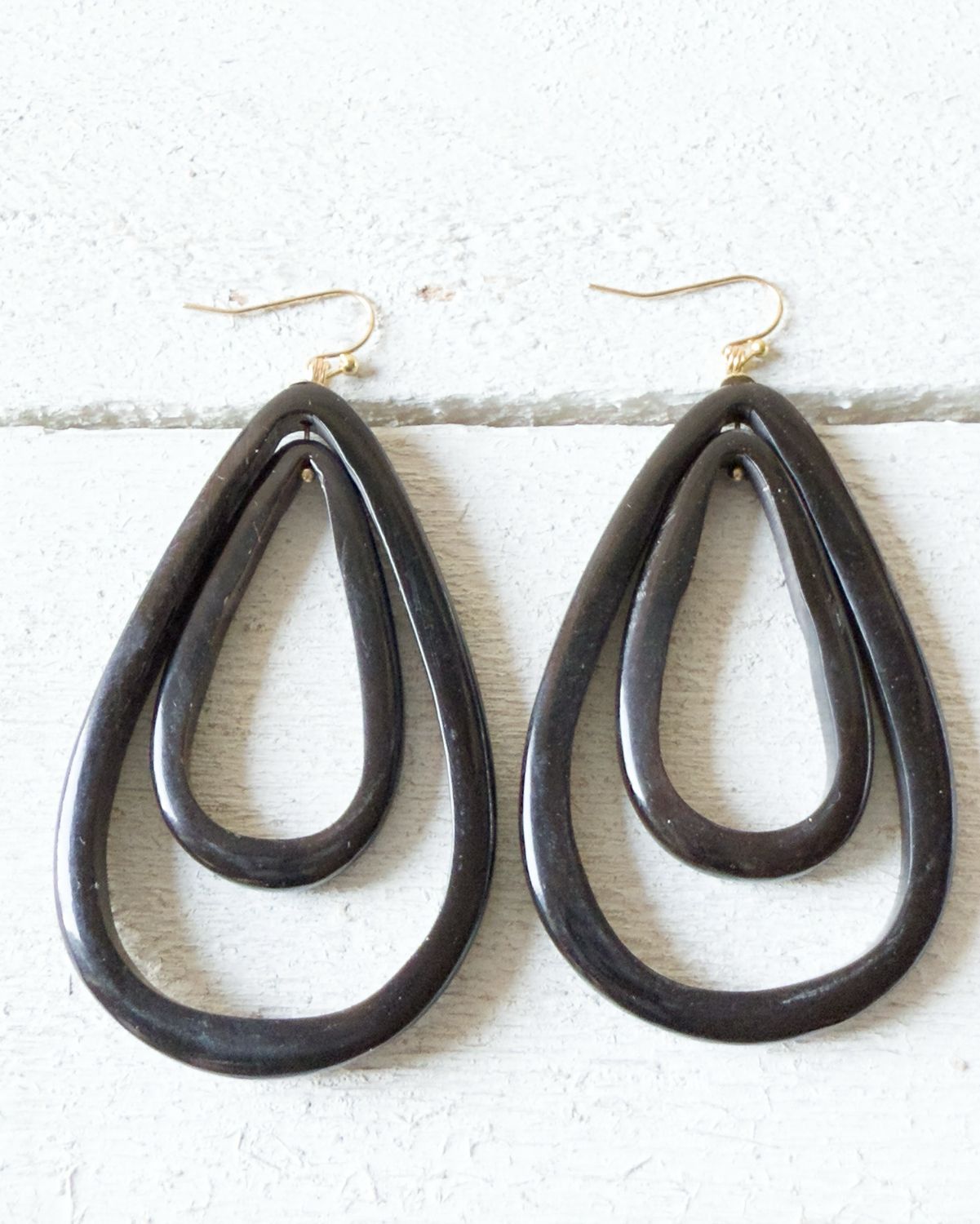 Pendientes gota doble negros grande